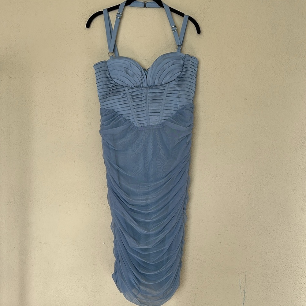 House of CB ‘Josephine’ Baby Blue Pleated Corset Midi Dress NWOT size L - Picture 5 of 13